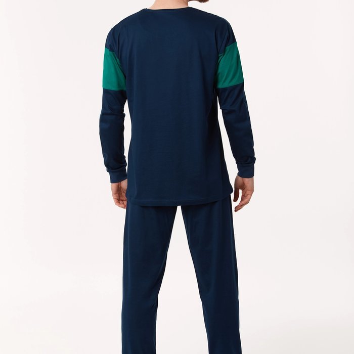 Woody Homewear Pyjama (Donkerblauw groene streep)