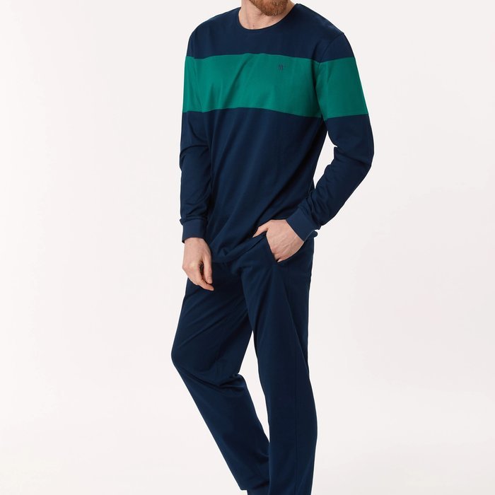 Woody Homewear Pyjama (Donkerblauw groene streep)
