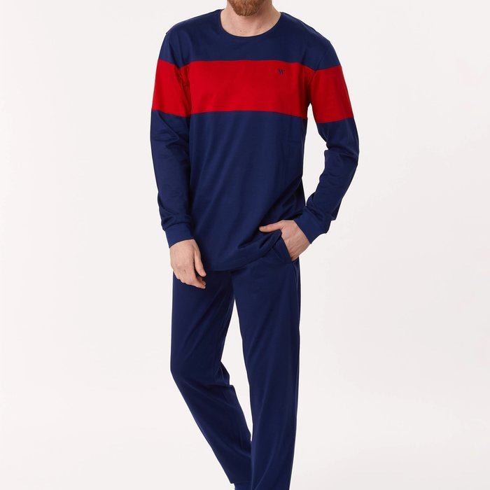 Woody Homewear Pyjama (Donkerblauw rode streep)