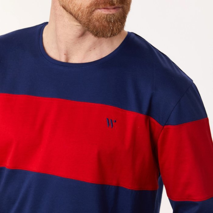 Woody Homewear Pyjama (Donkerblauw rode streep)